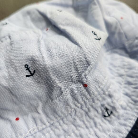 Janie and Jack Infant Cotton Reversible Bucket Hat Embroidered Whale & Anchors - Picture 6 of 7